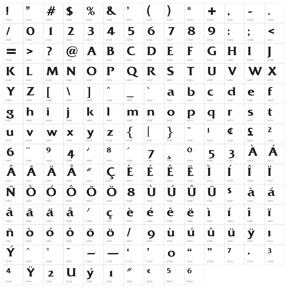 OPTIDiamond-DemiBold Character Map