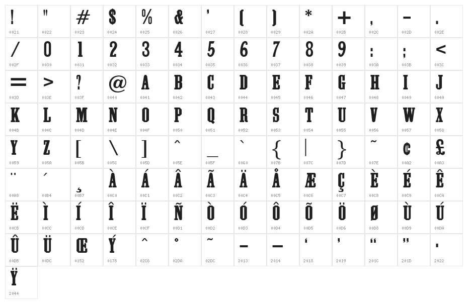 OPTIGrecian-Bold Character Map
