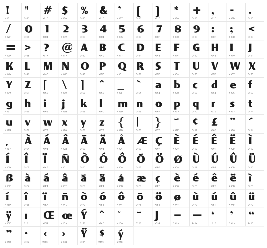 OPTIHadji-ExtraBold Character Map