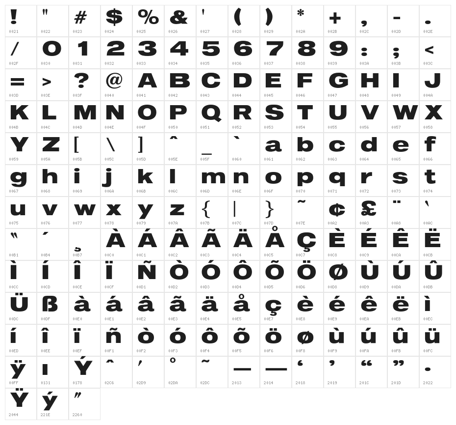 OPTIImprovNewWideNine Character Map
