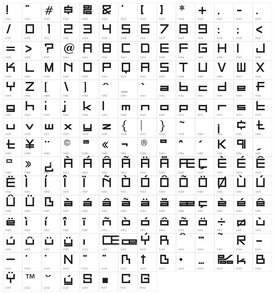 OPTIJerklista-DemiBold Character Map