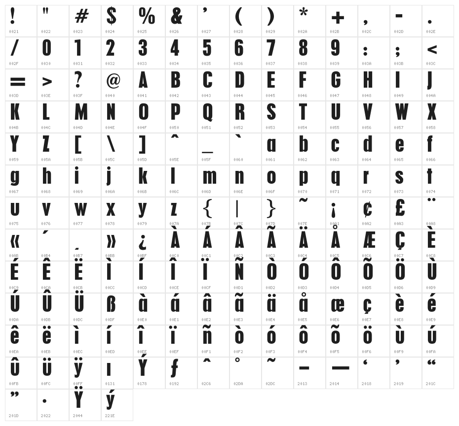 OPTIPilsenBold-Cond Character Map