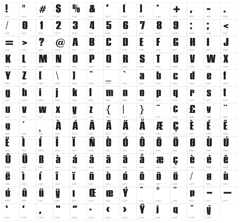 OPTIPinacle-ExtraBold Character Map
