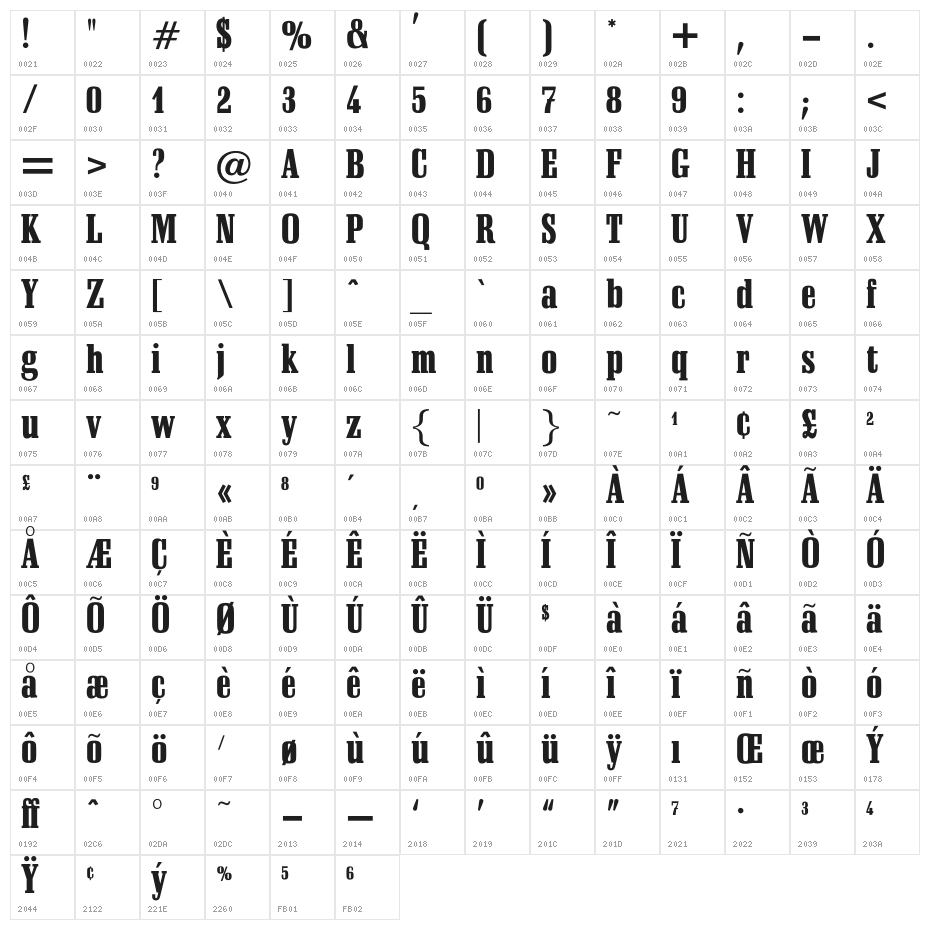 OPTISchadowAntiquaBoldCond Character Map