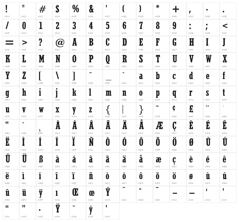 OPTIStymie-BoldCondensed Character Map