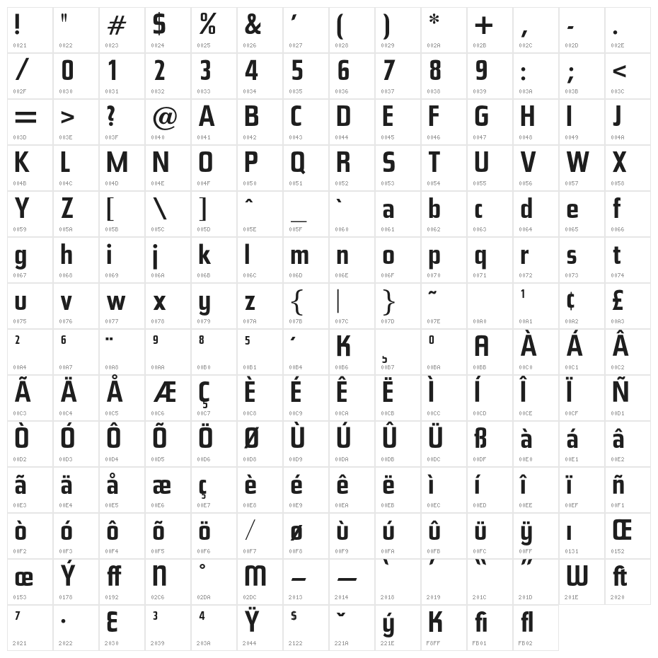 OPTITopic-Bold Character Map