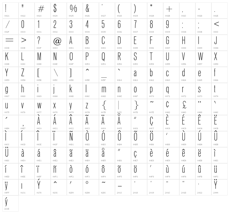 OPTIVenusLight-Cond Character Map