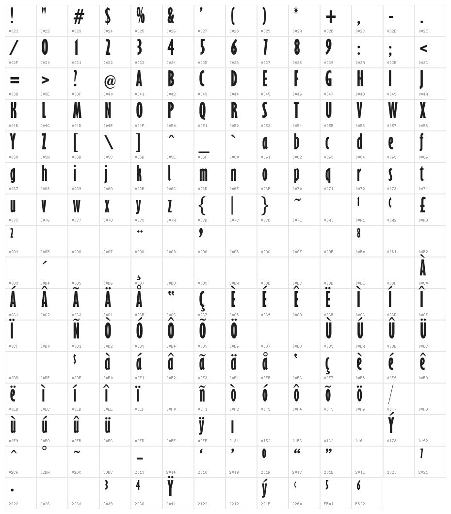 OPTIxcGillSansBold Character Map