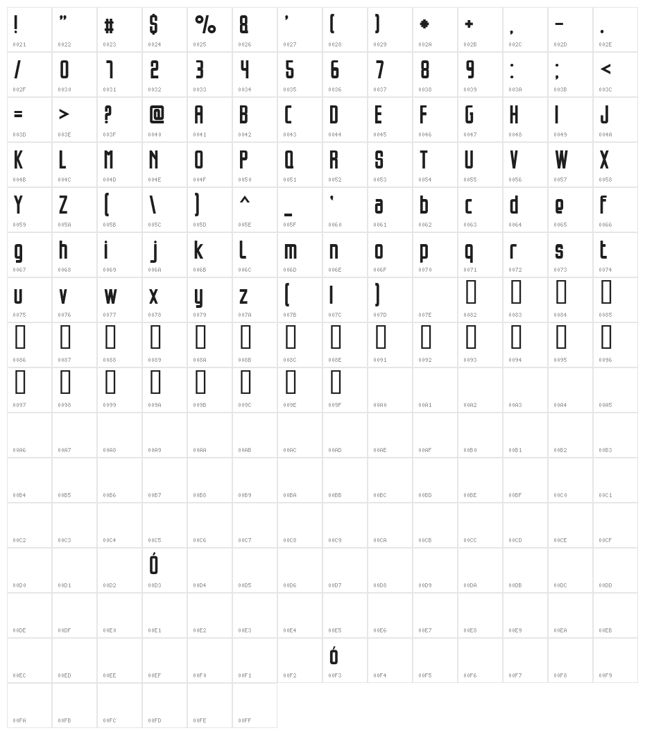 Opeln2001 Szeroki Character Map