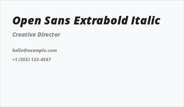 Open Sans Extrabold Italic Business Card