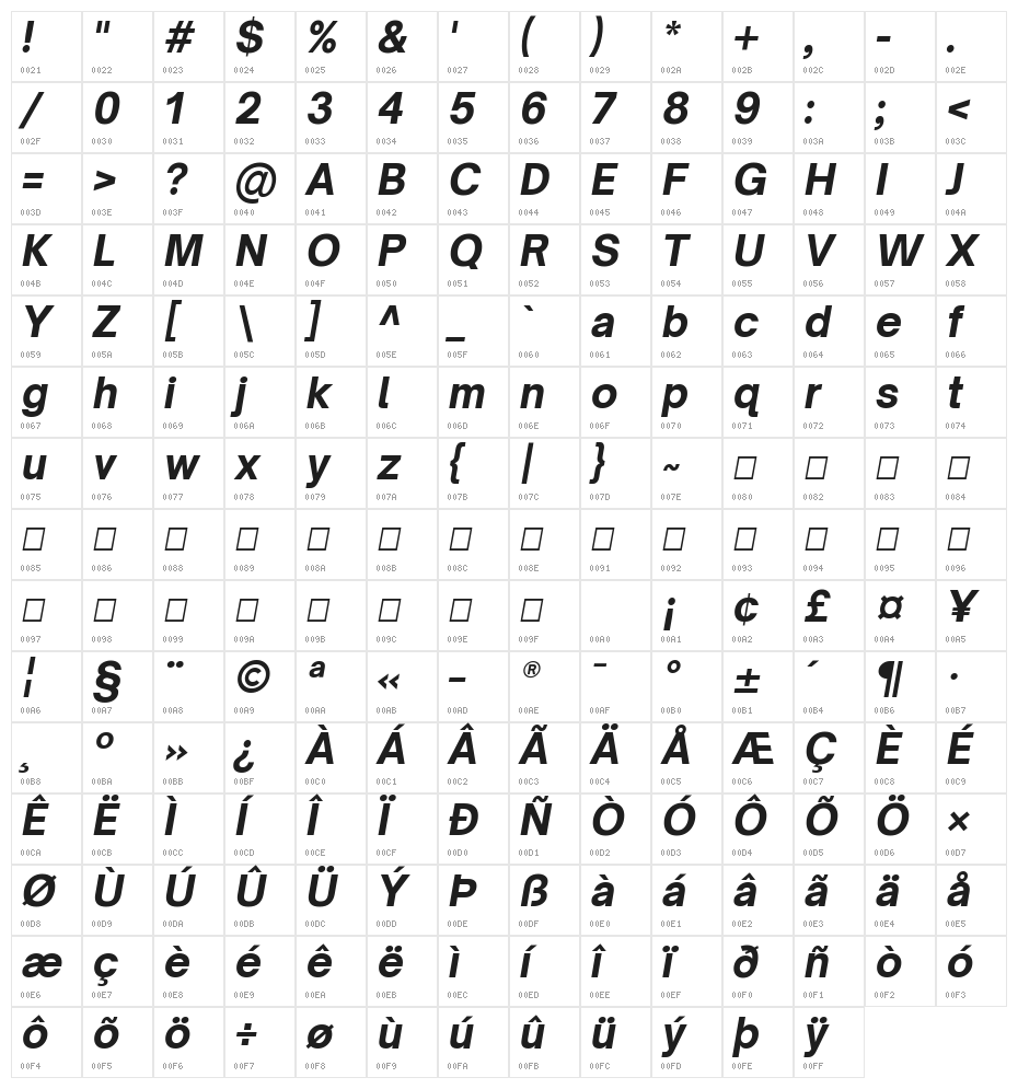 Open Sauce One ExtraBold Italic Character Map