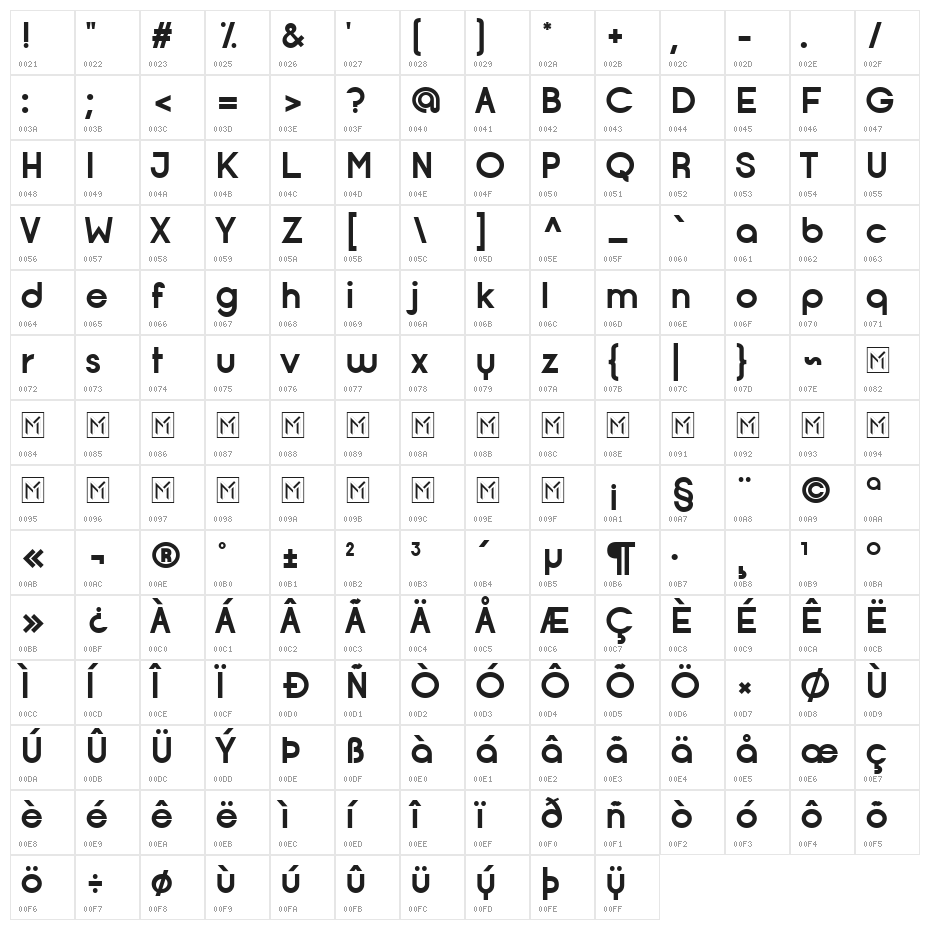Opificio Bold Character Map