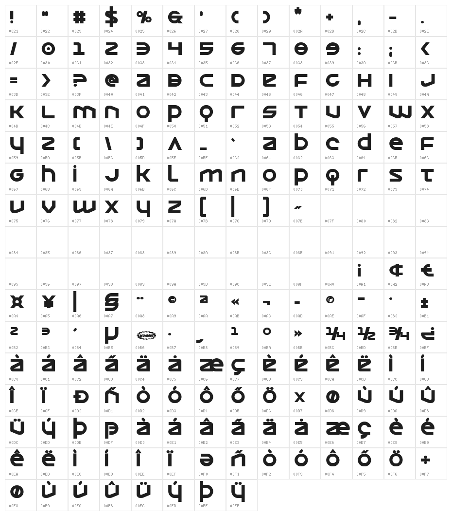 Opilio Bold Character Map