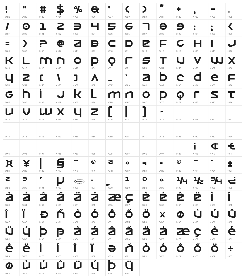 Opilio Regular Character Map