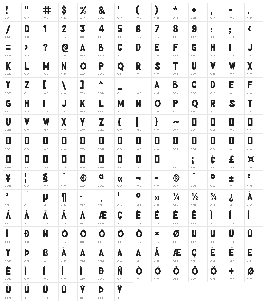 Opsilon Character Map
