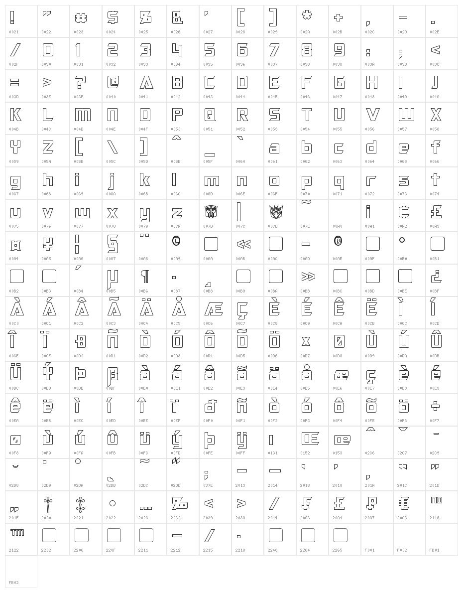 Optimus Hollow Character Map