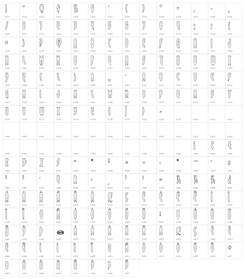 Opus Magnus Outline Condensed Character Map