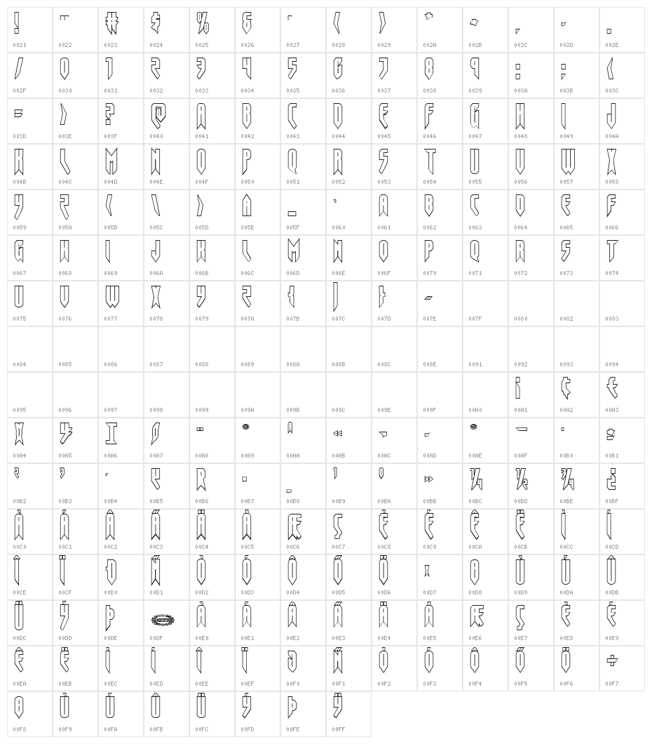 Opus Magnus Outline Regular Character Map