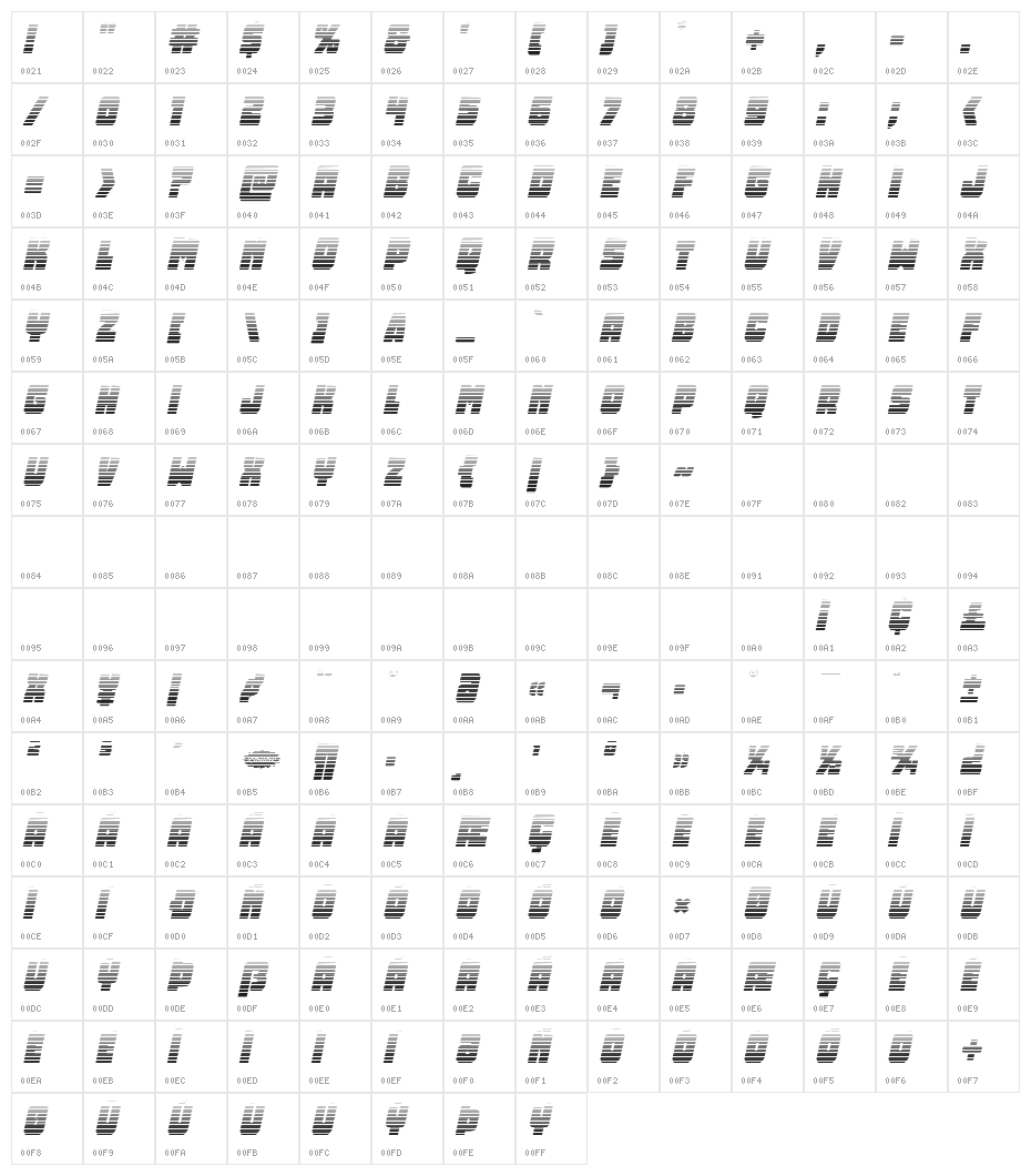 Opus Mundi Gradient Italic Character Map