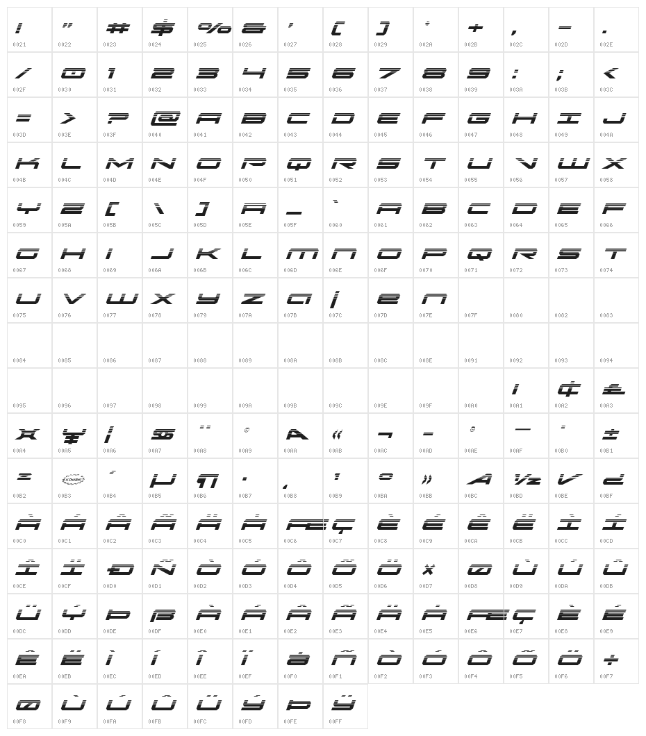 Oramac Halftone Italic Character Map