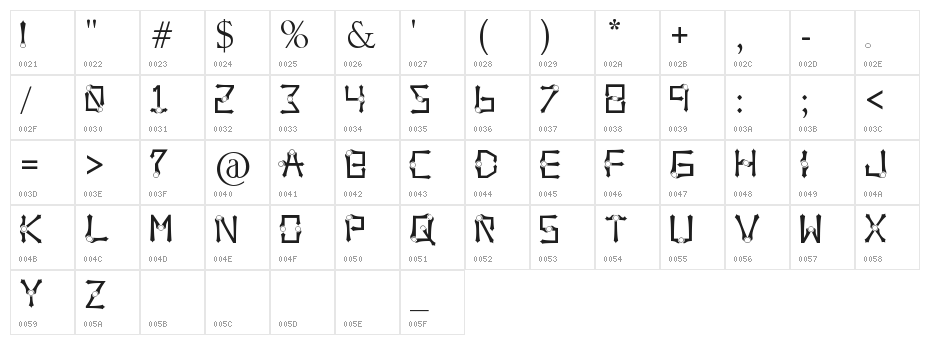 Orbital Sling Character Map