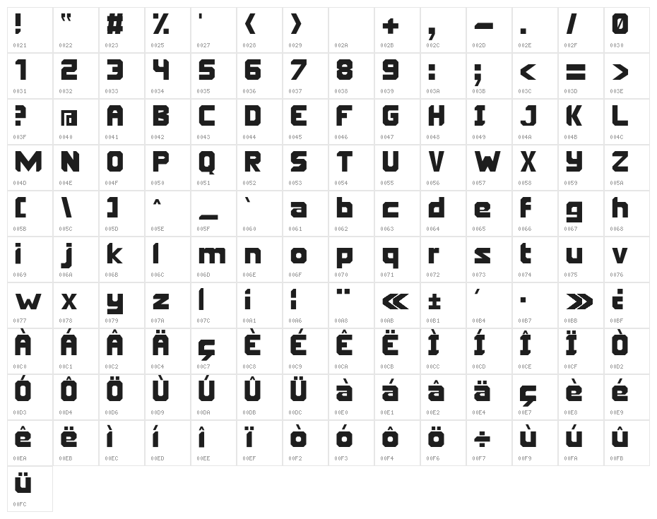 Oriema Character Map