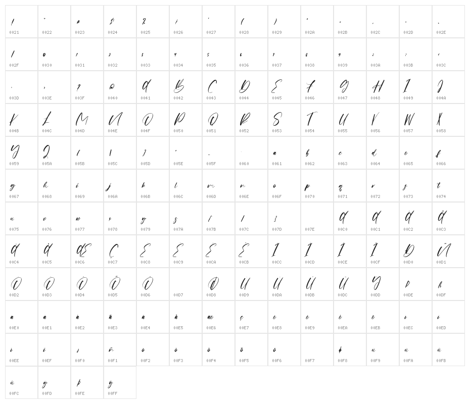 OrigaScript-Regular Character Map