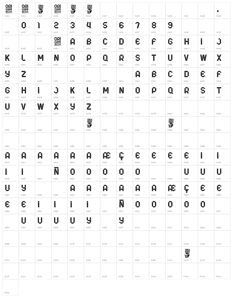 Origaminator Character Map