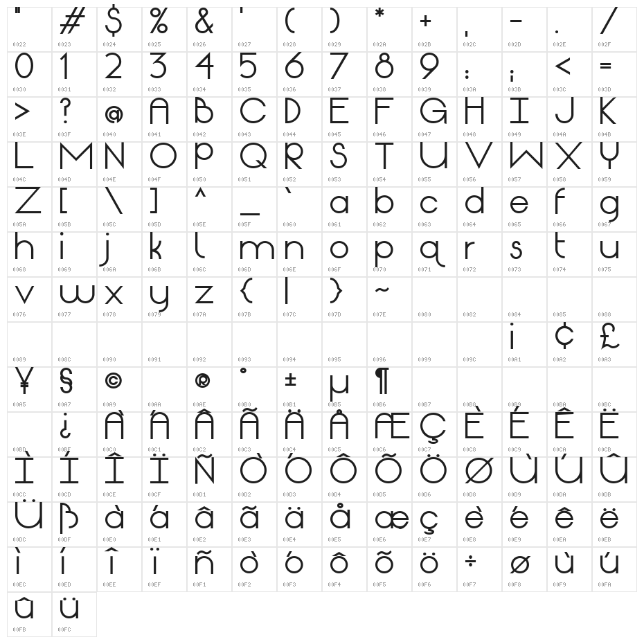 Origin Extra Bold Character Map