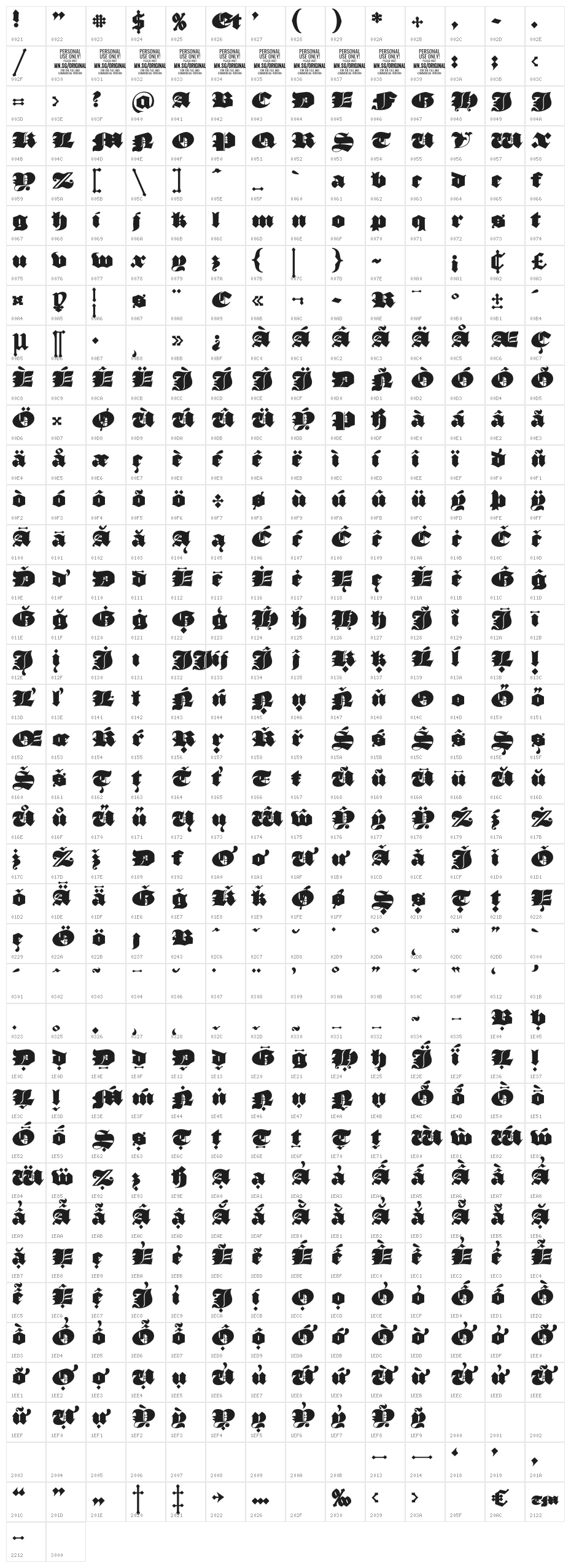 Original Black PERSONAL USE ONLY Black Character Map