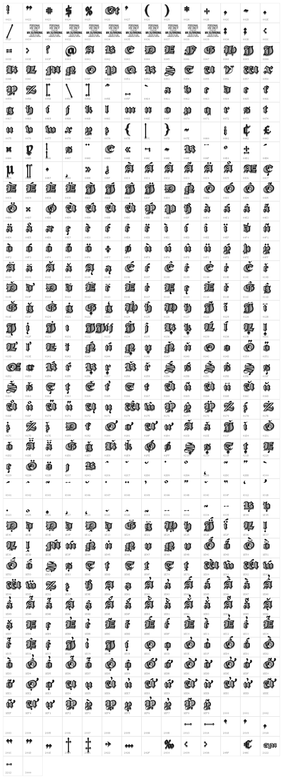Original Shadow PERSONAL USE ONLY Shadow Character Map