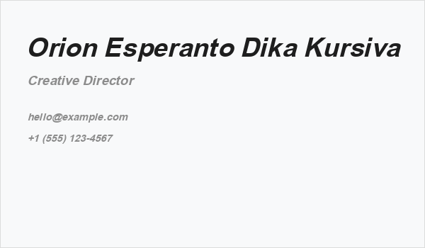Orion Esperanto Dika Kursiva Business Card