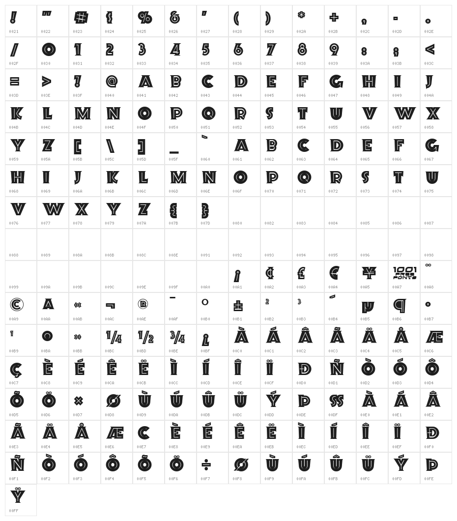 Orion Radio NF Character Map