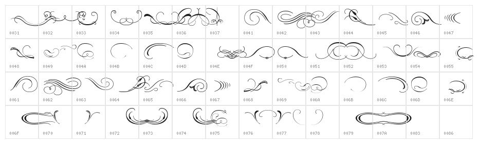 Ornament ScrollsAndFlorishes Character Map