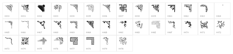 Ornamental Corners Character Map