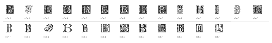 Ornamental Initials B Character Map