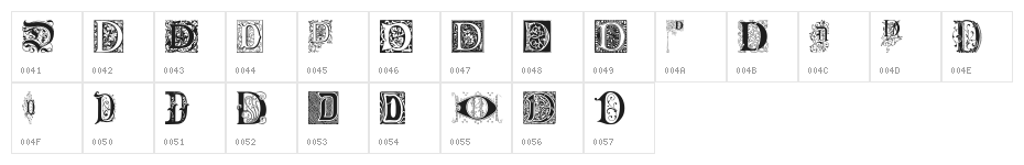 Ornamental Initials D Character Map
