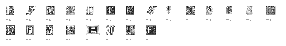 Ornamental Initials F Character Map