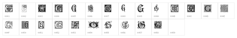 Ornamental Initials G Character Map