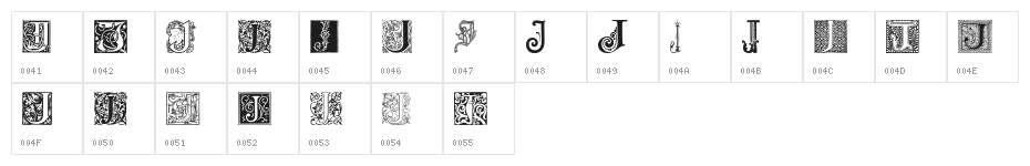 Ornamental Initials J Character Map
