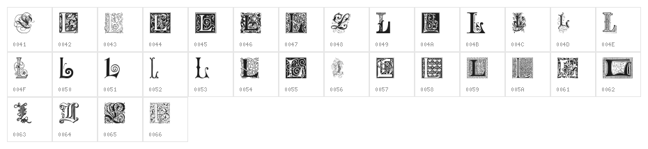 Ornamental Initials L Character Map