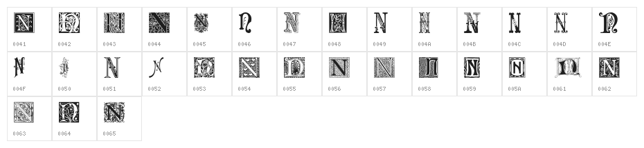 Ornamental Initials N Character Map