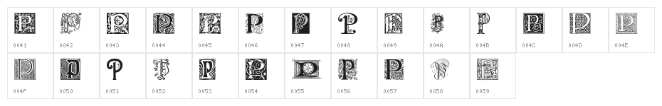 Ornamental Initials P Character Map