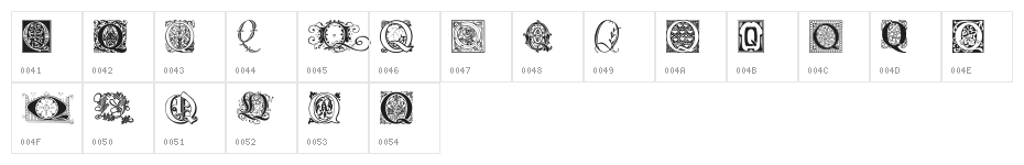 Ornamental Initials Q Character Map