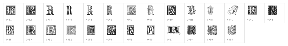 Ornamental Initials R Character Map