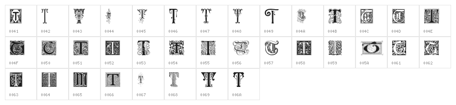 Ornamental Initials T Character Map