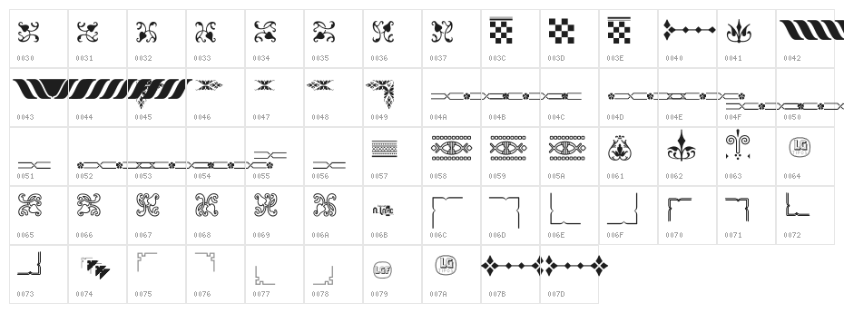 Ornamentos Orlas y Vinetas LGt Regular Character Map