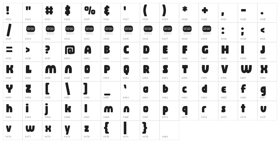 Osen Bold Character Map