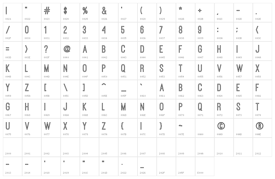 Ostrich Sans Inline Character Map