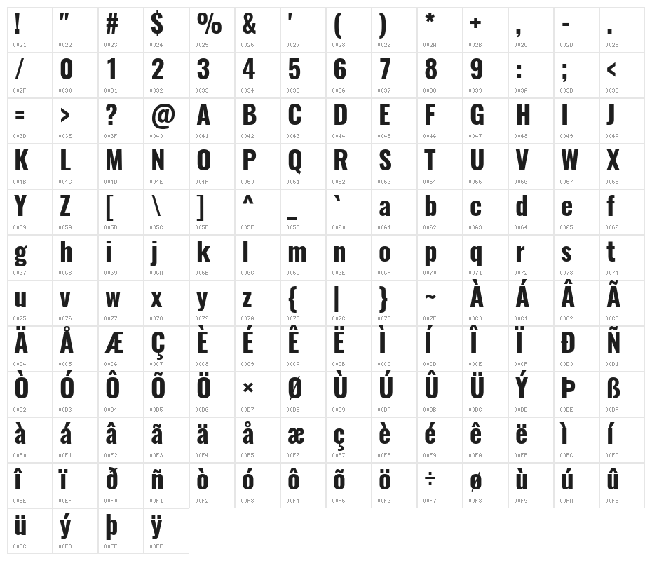 Oswald Bold Character Map